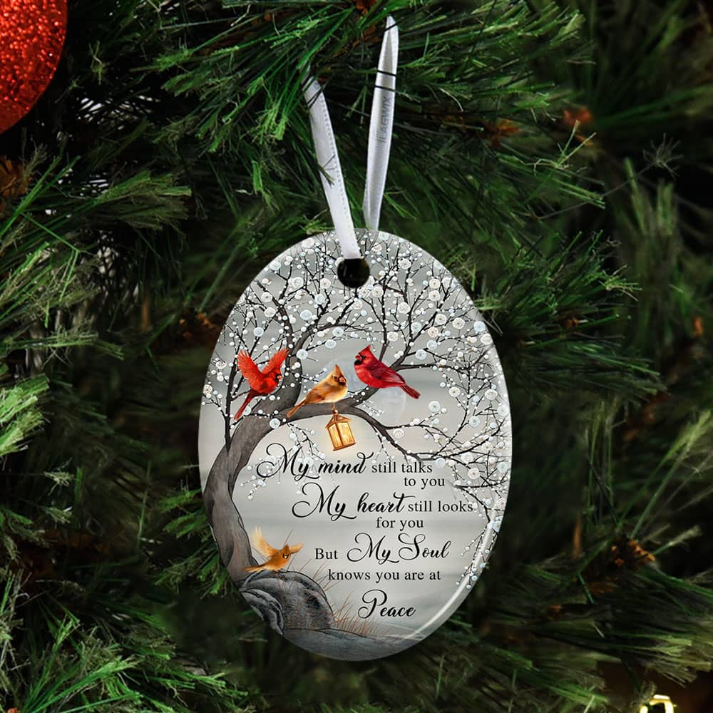 My Mind Still Talks To You Cardinal Memorial Ceramic Star Ornament Personalized Gifts