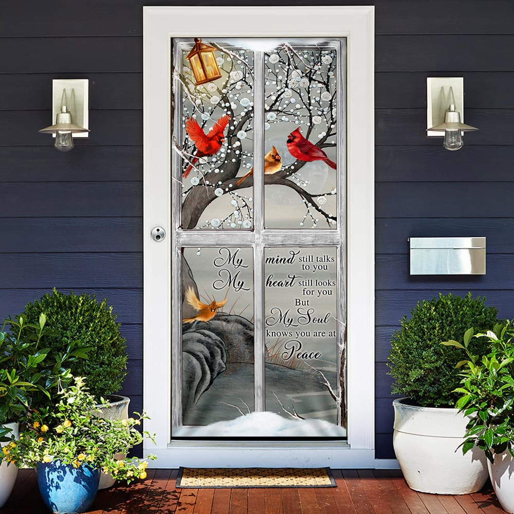 Inktee Store - My Soul Knows You Are At Peace Cardinal Memory Sign Door Cover Image