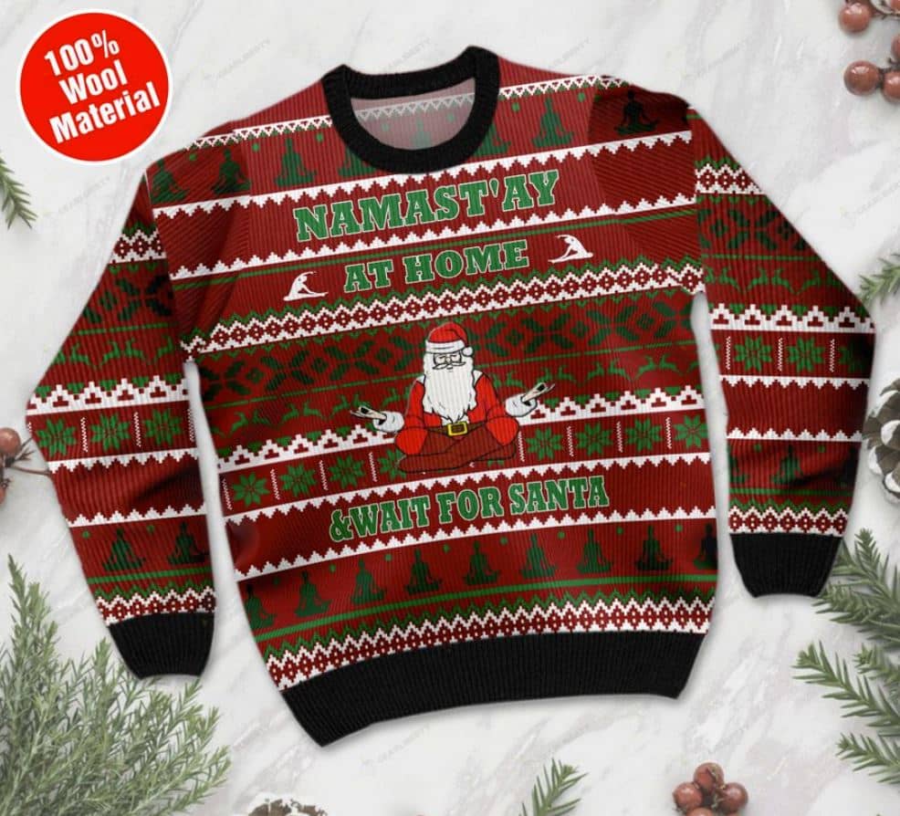 Inktee Store - Namastay At Home And Wait For Santa Ugly Christmas Sweater Image
