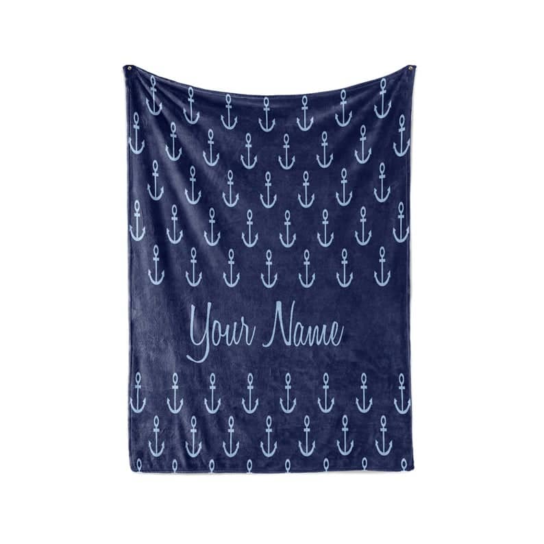 Nautical Anchor Theme - Personalized Custom Fleece And Sherpa Blankets With Your Child's Or Family Name Fleece Blanket