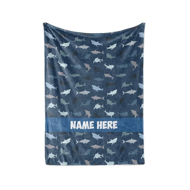 Nautical Shark Theme - Personalized Custom Fleece And Sherpa Blankets With Your Child's Or Family Name Fleece Blanket