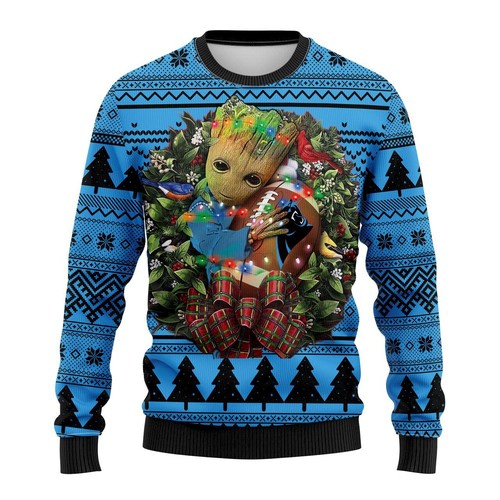 Nfl Carolina Panthers Groot Hug Christmas Ugly Sweater