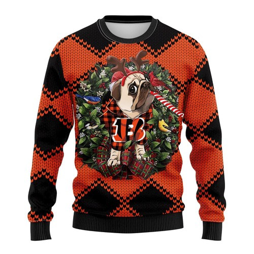 Nfl Cincinnati Bengals Pug Dog Christmas Ugly Sweater
