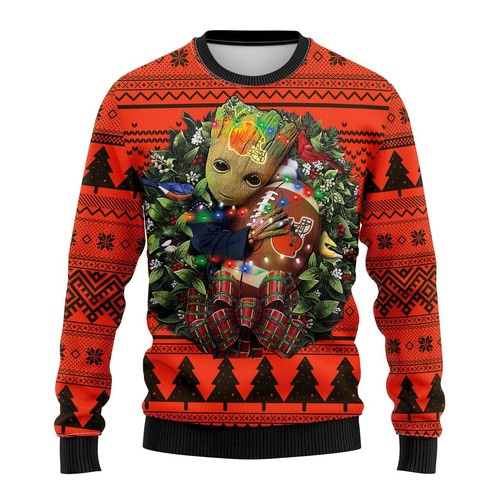 Nfl Cleveland Browns Groot Hug Christmas Ugly Sweater