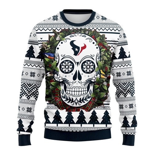 Nfl Houston Texans Skull Flower Christmas Ugly Sweater