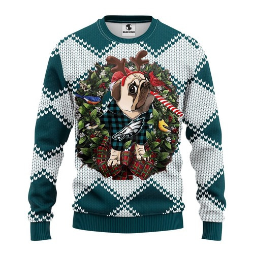 Nfl Philadelphia Eagles Pug Dog Christmas Ugly Sweater