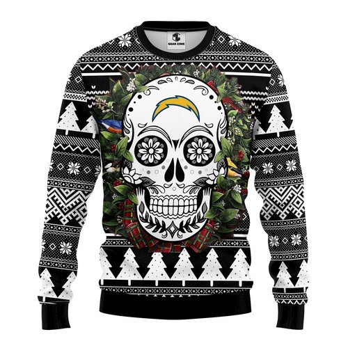 Nfl San Diego Chargers Skull Flower Christmas Ugly Sweater