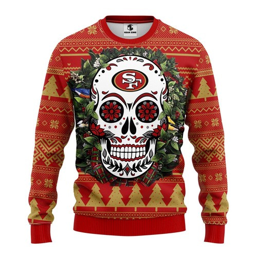 Nfl San Francisco 49Ers Skull Flower Christmas Ugly Sweater