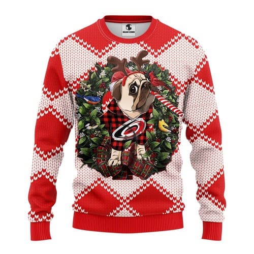 Nhl Carolina Hurricanes Pug Dog Christmas Ugly Sweater