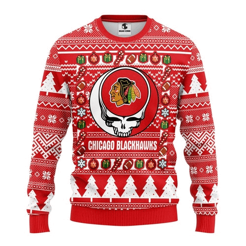 Nhl Chicago Blackhawks Grateful Dead Christmas Ugly Sweater