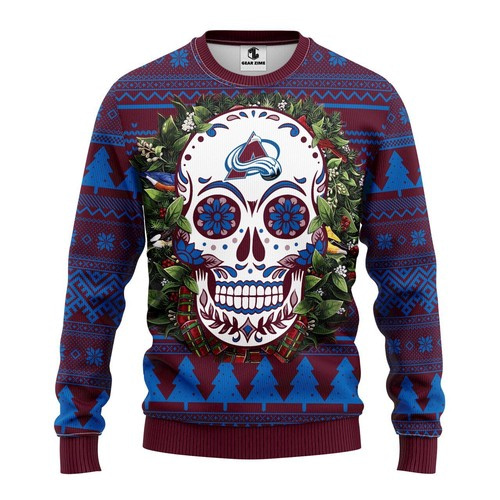 Nhl Colorado Avalanche Skull Flower Christmas Ugly Sweater