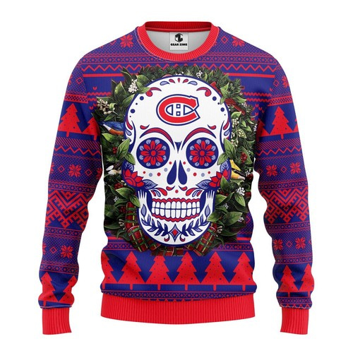 Nhl Montreal Canadiens Skull Flower Christmas Ugly Sweater