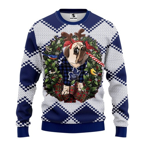 Nhl Toronto Maple Leafs Pug Dog Christmas Ugly Sweater