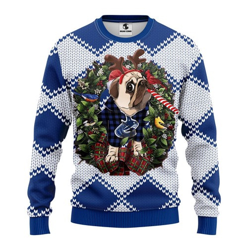 Nhl Vancouver Canucks Pug Dog Christmas Ugly Sweater