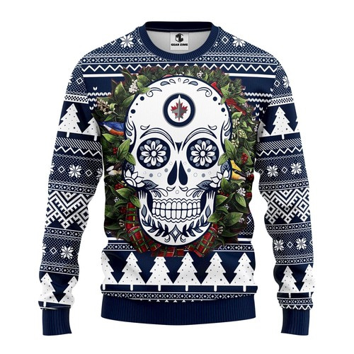 Nhl Winnipeg Jets Skull Flower Christmas Ugly Sweater