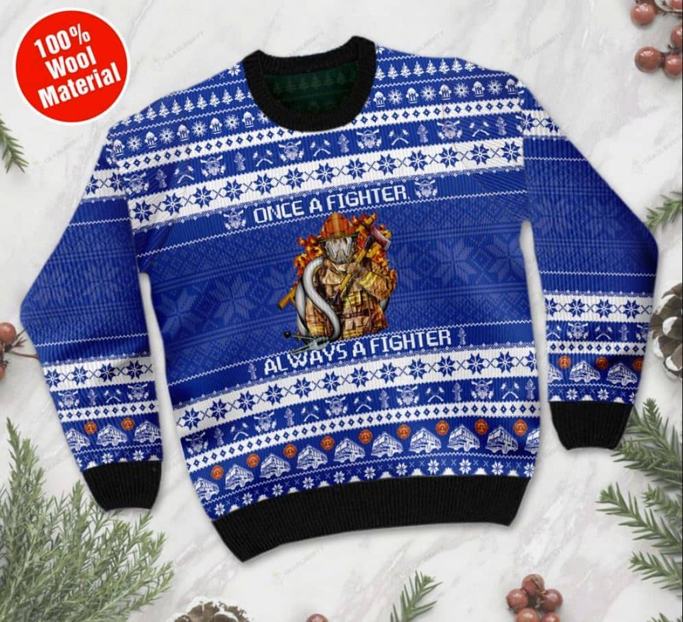 Inktee Store - Once A Fighter Always A Fighter Ugly Christmas Sweater Image