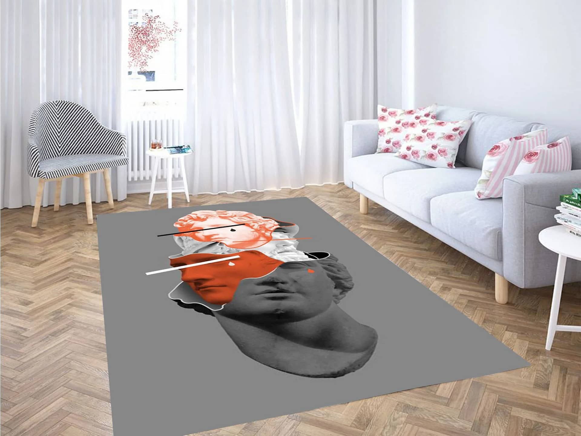 Orange And Grey Wallpaper Carpet Rug