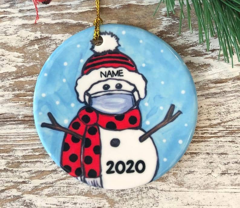Personalized Covid Snowman With Mask Black And Red School Colors Name Ornament Pride Christmas Graduation 2020 Personalized Gifts