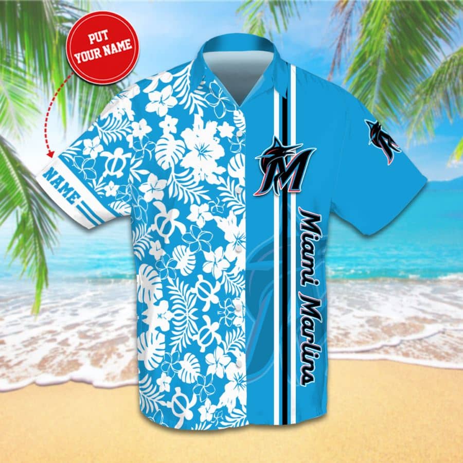 Personalized Miami Marlins Custom No84 Hawaiian Shirts