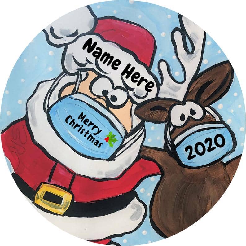 Personalized With Name Covid Ornament Santa And Reindeer Mask Christmas Pandemic Holiday 2020 Virus Covid19 Personalized Gifts