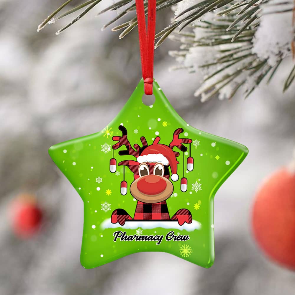 Pharmacy Crew Reindeer Pharmacist Christmas Ceramic Heart Ornament Personalized Gifts