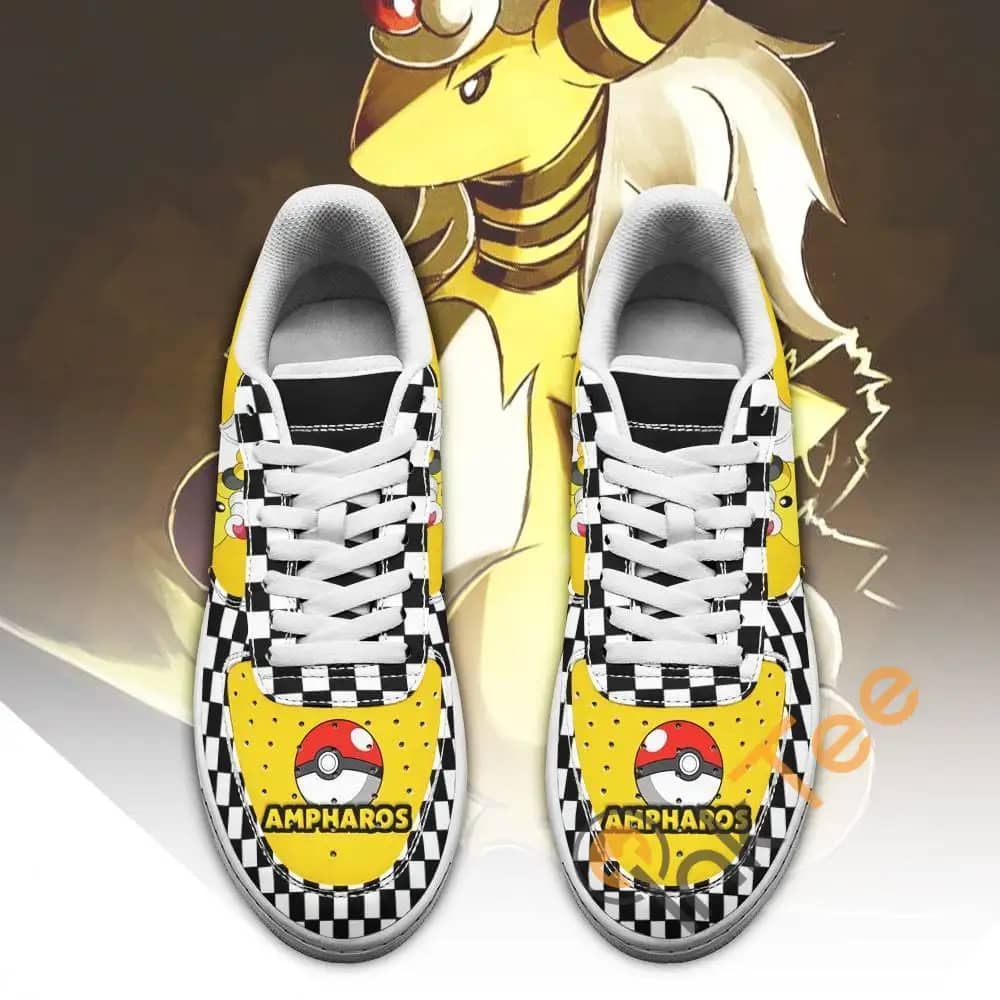 Poke Ampharos Checkerboard Custom Pokemon Amazon Nike Air Force Shoes