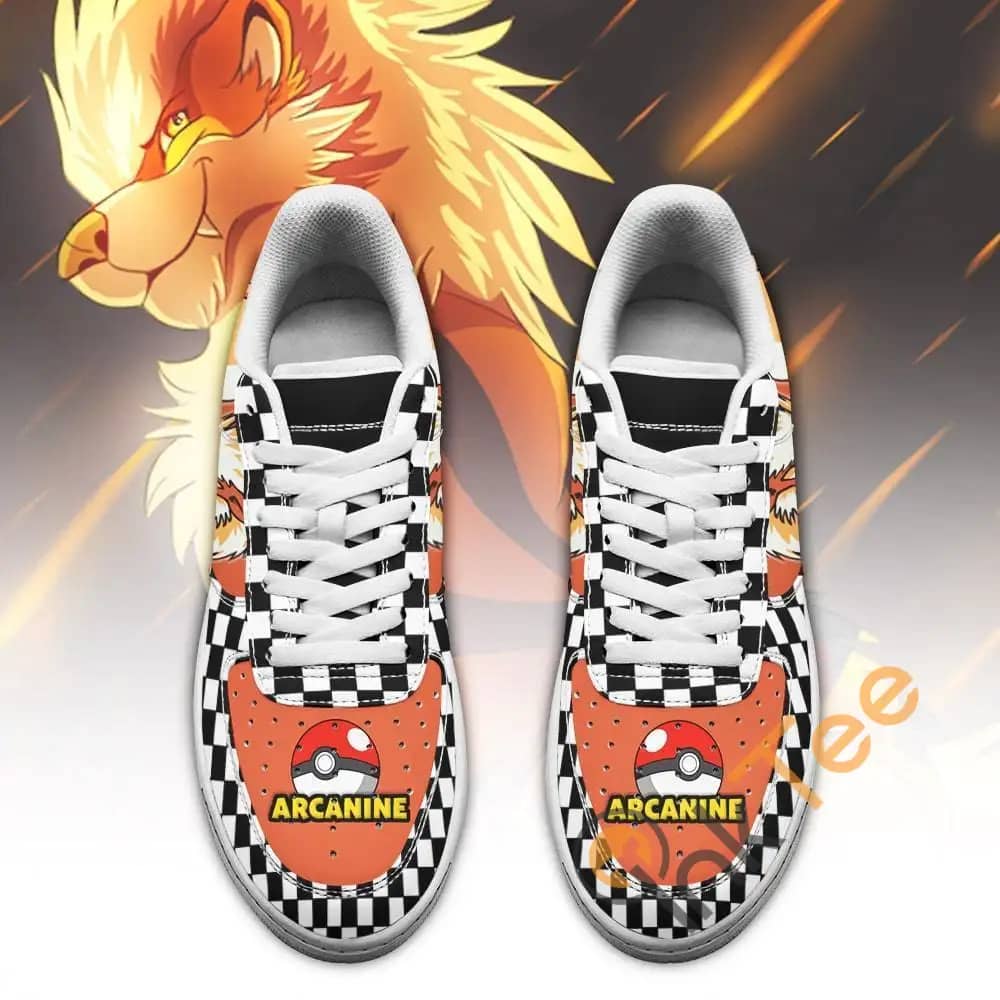 Poke Arcanine Checkerboard Custom Pokemon Amazon Nike Air Force Shoes