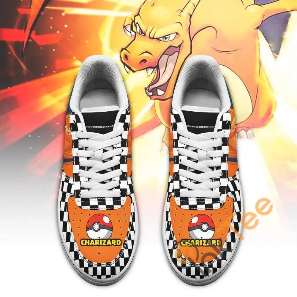 Poke Charizard Checkerboard Custom Pokemon Amazon Nike Air Force Shoes