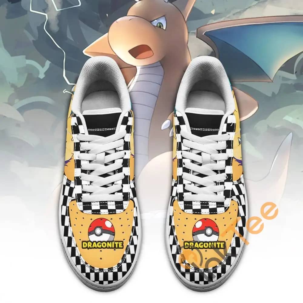 Poke Dragonite Checkerboard Custom Pokemon Amazon Nike Air Force Shoes