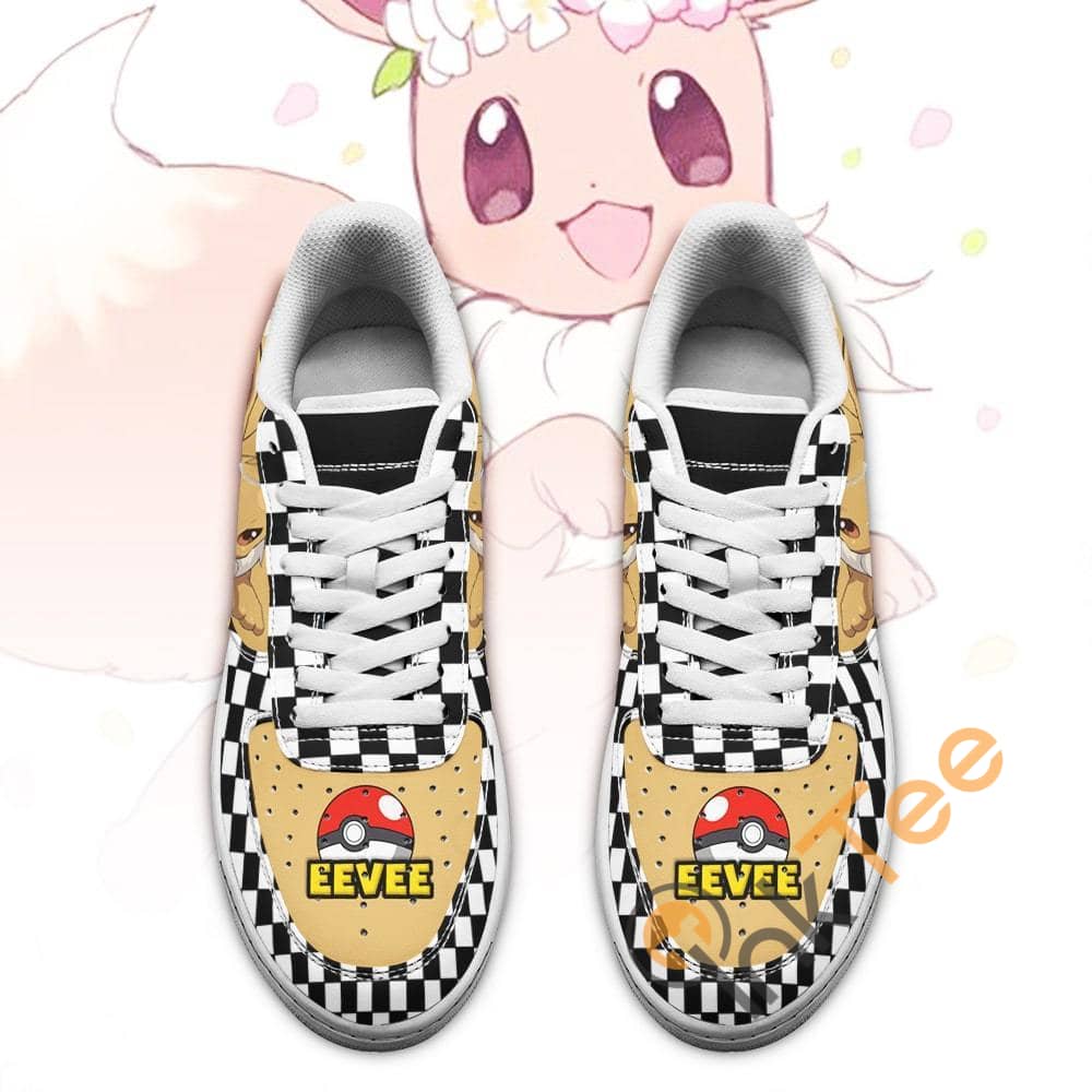 Poke Eevee Checkerboard Custom Pokemon Amazon Nike Air Force Shoes
