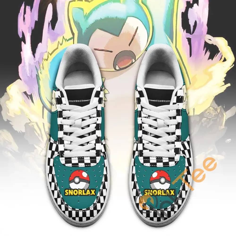 Poke Snorlax Checkerboard Custom Pokemon Amazon Nike Air Force Shoes