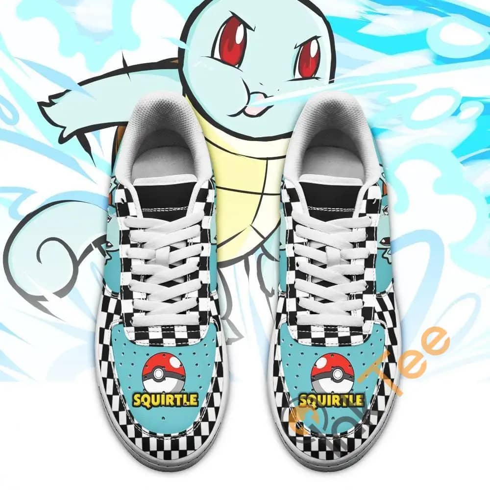 Poke Squirtle Checkerboard Custom Pokemon Amazon Nike Air Force Shoes