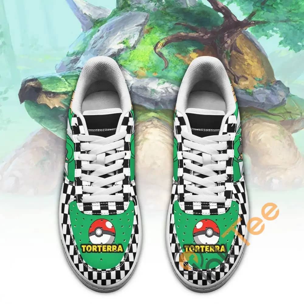 Poke Torterra Checkerboard Custom Pokemon Amazon Nike Air Force Shoes