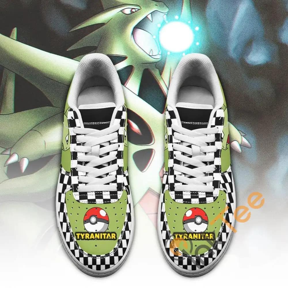 Poke Tyranitar Checkerboard Custom Pokemon Amazon Nike Air Force Shoes