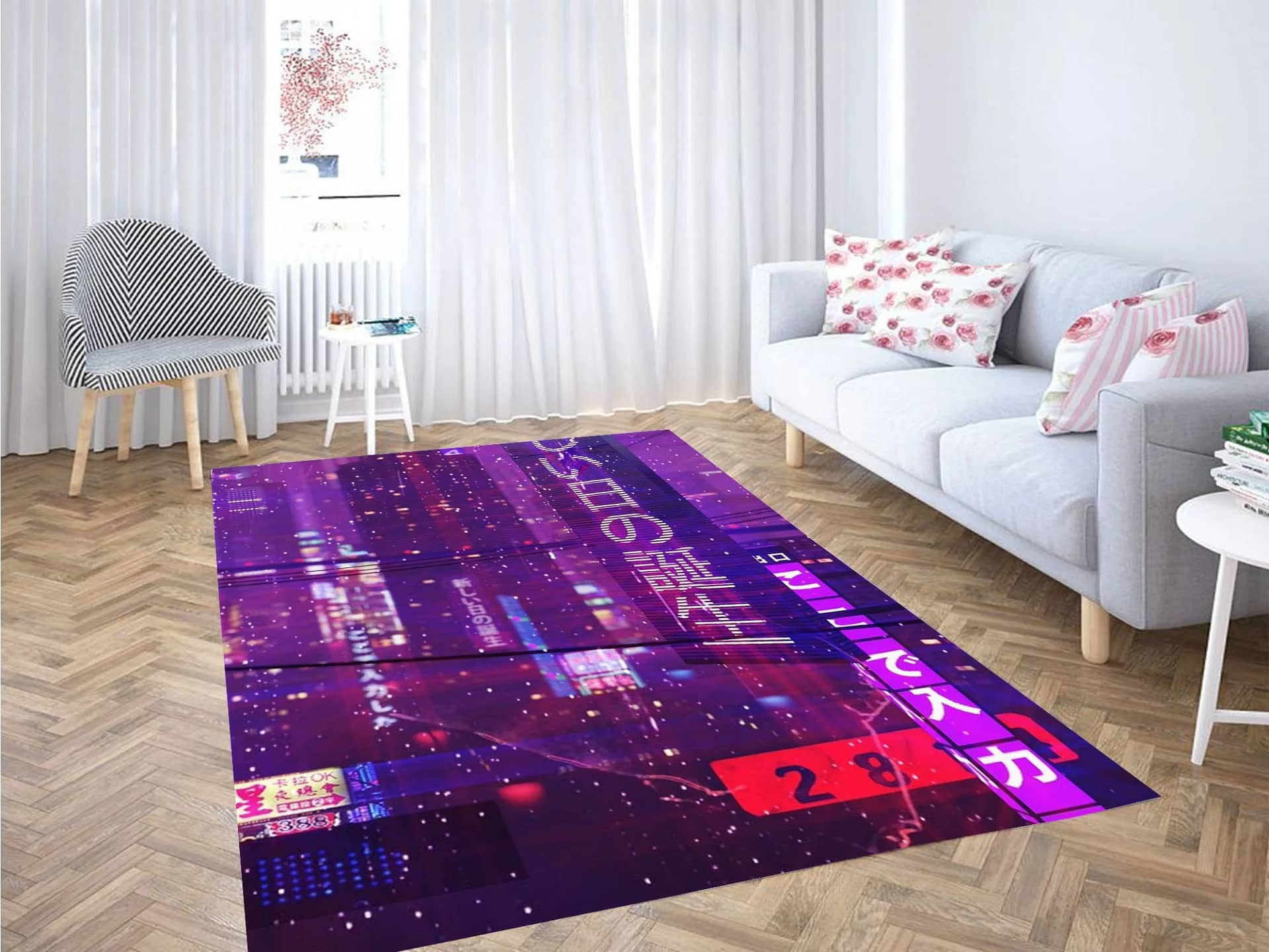 Purple City Cyberpunk Carpet Rug