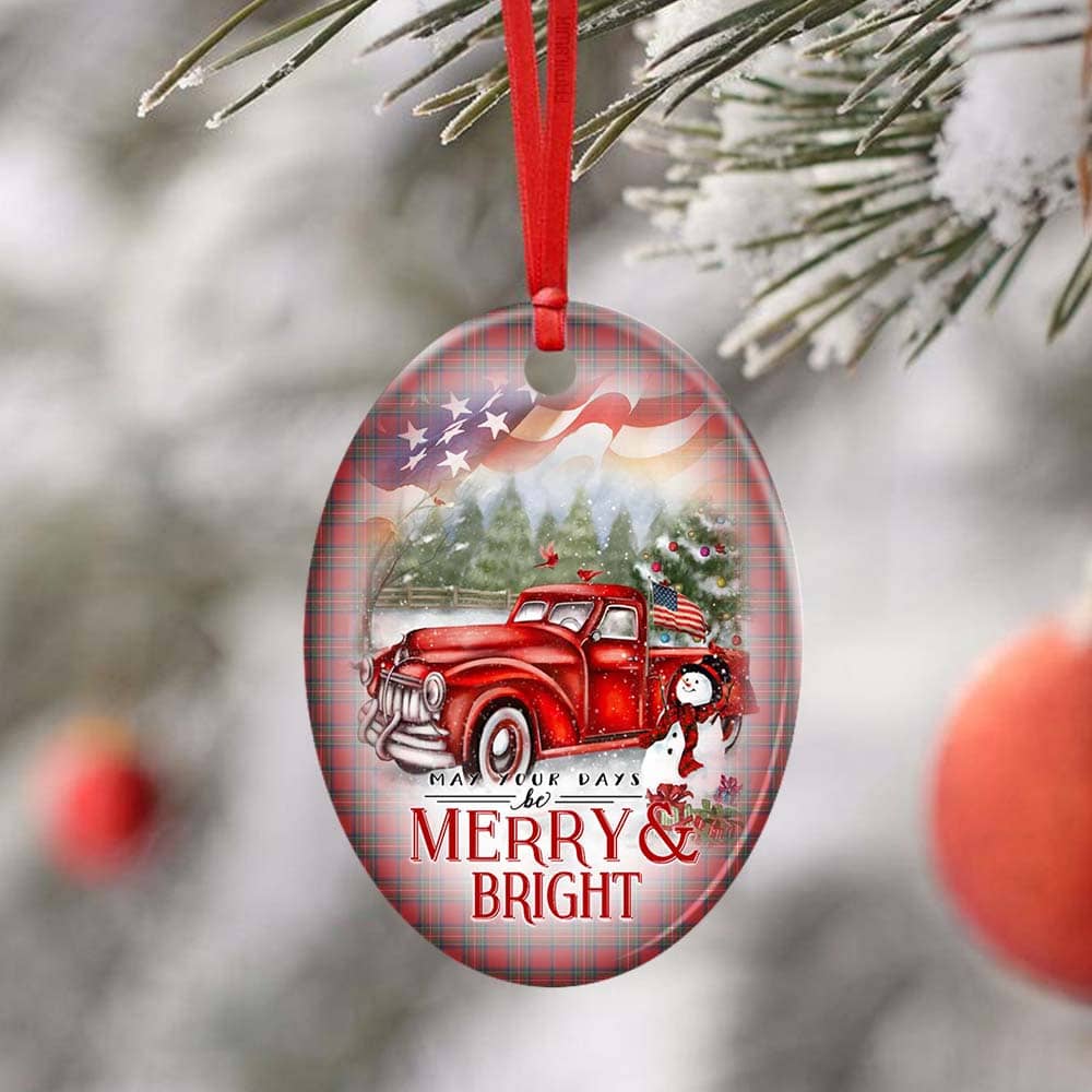 Red Truck Snowman Christmas Ceramic Star Ornament Personalized Gifts