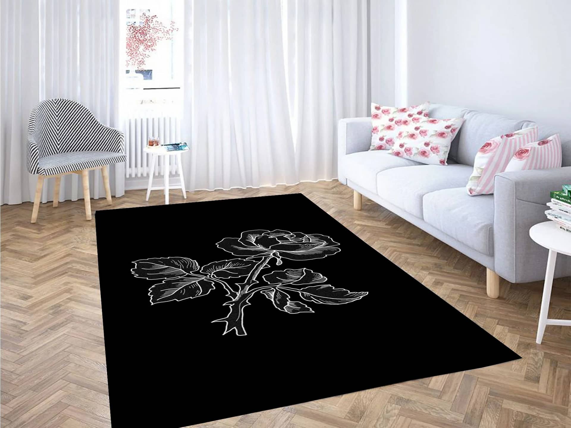Rose Black And White Carpet Rug