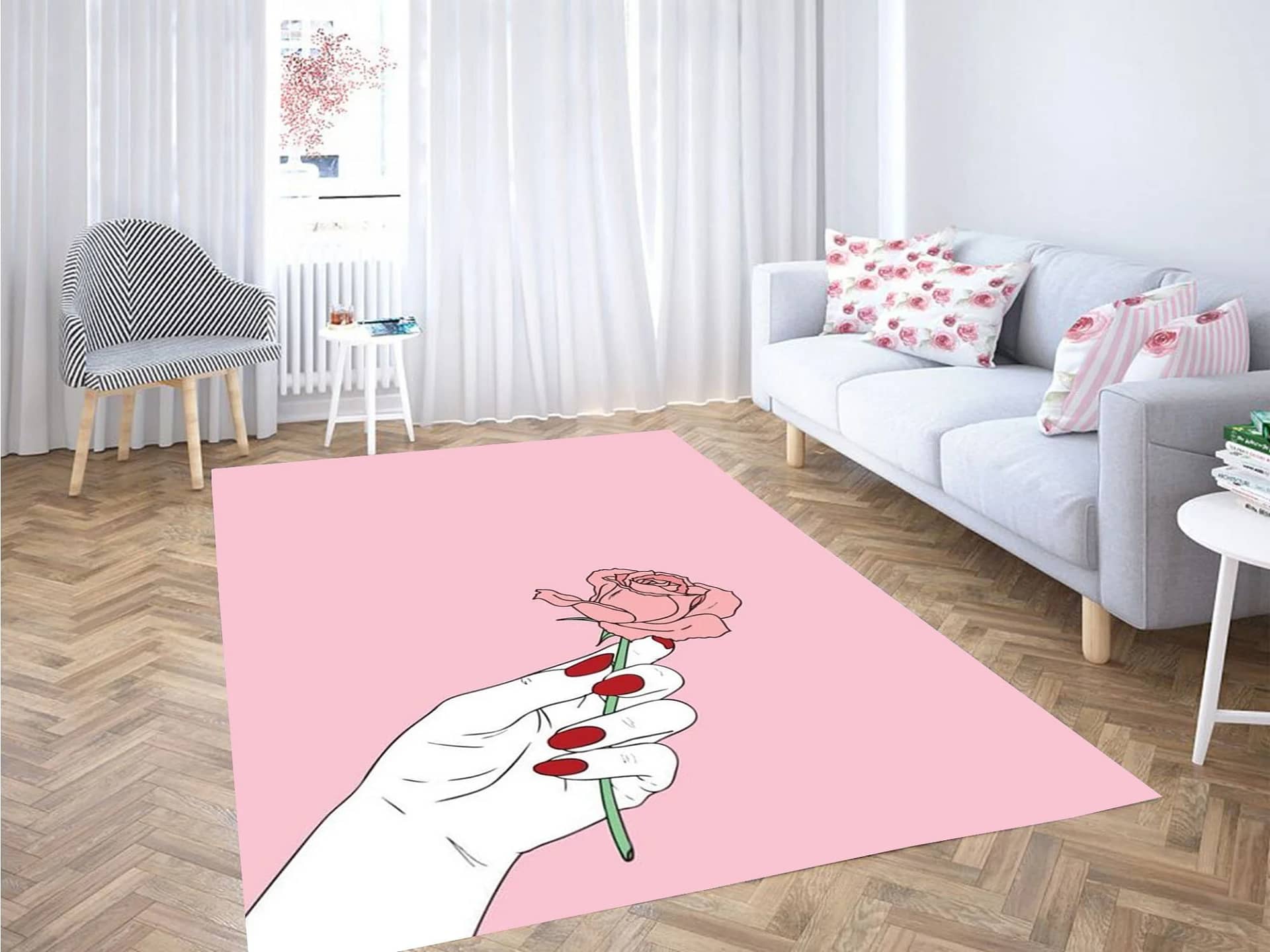 Roses Pink Sad Girl Carpet Rug