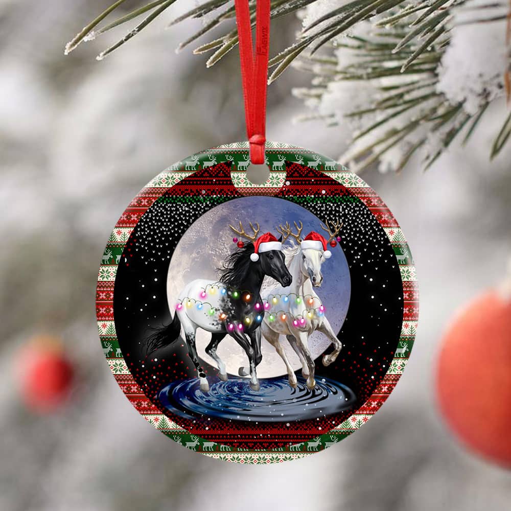 Running Horses Christmas Ceramic Circle Ornament Personalized Gifts