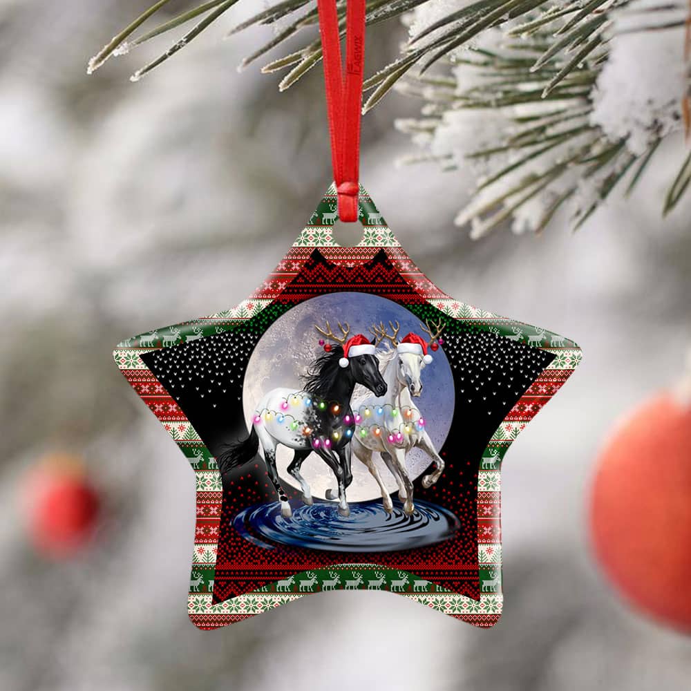 Running Horses Christmas Ceramic Heart Ornament Personalized Gifts