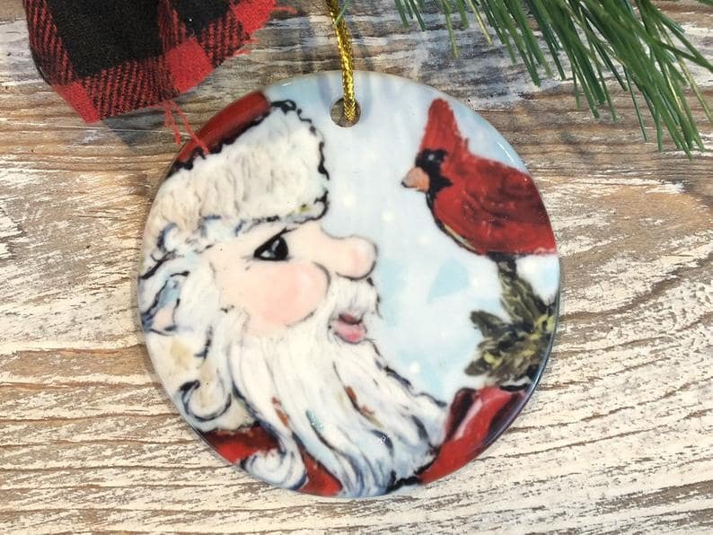 Santa And Cardinal Christmas Ornament Tree Trimming Holiday Meaningful Personalized Gifts