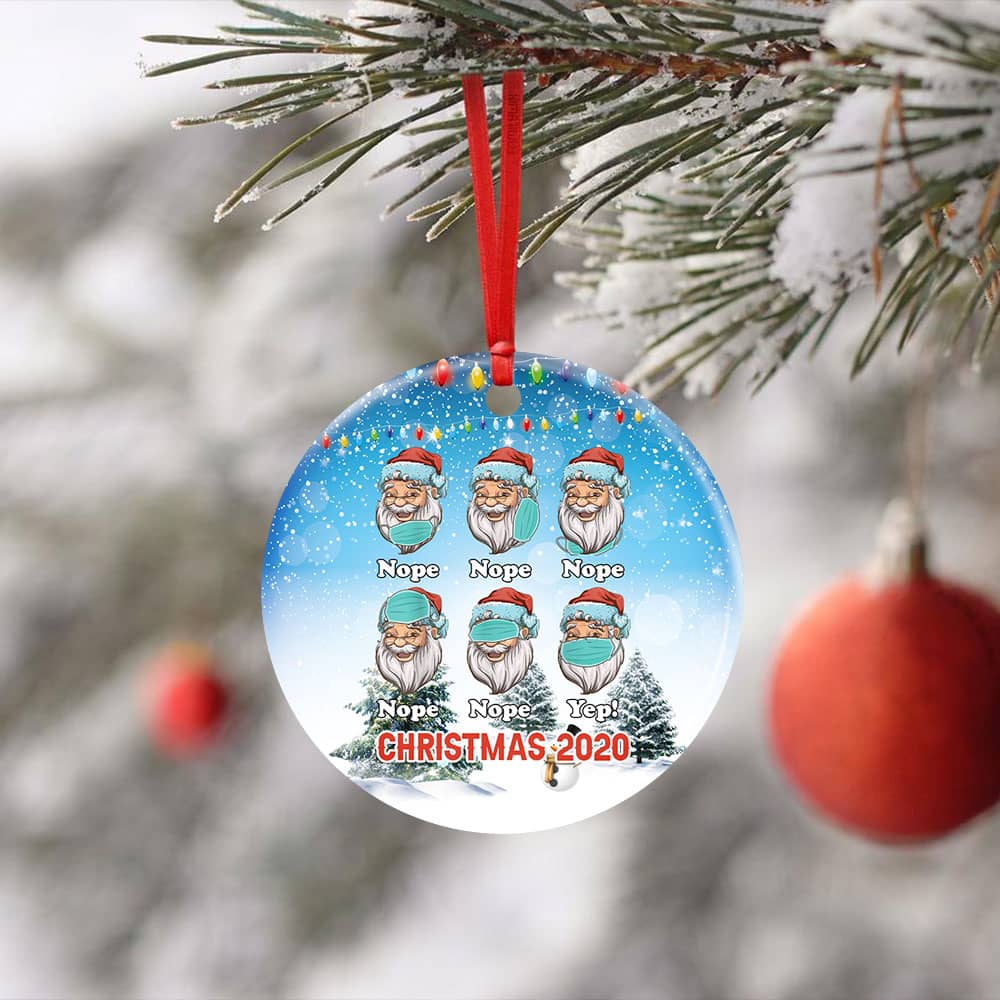 Santa Christmas 2020 Ceramic Circle Ornament Personalized Gifts