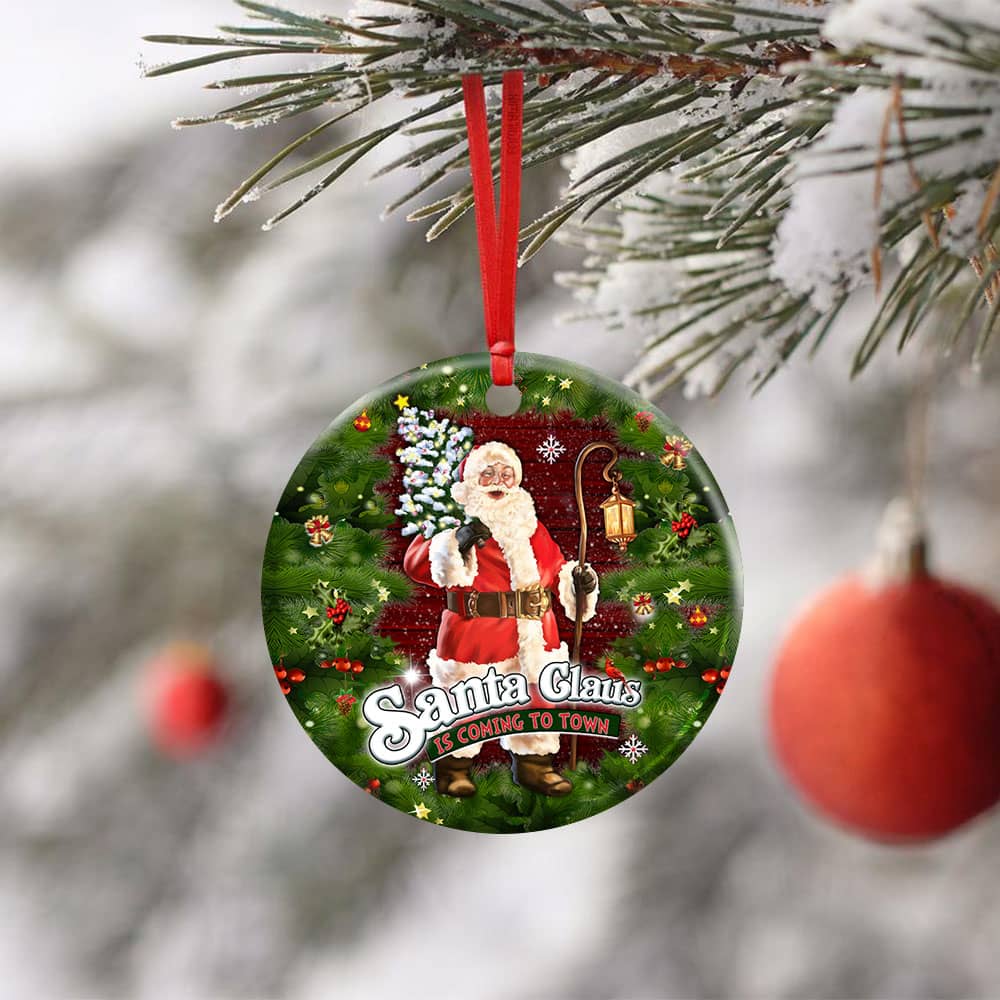 Santa Claus Is Coming To Town Ceramic Circle Ornament Personalized Gifts