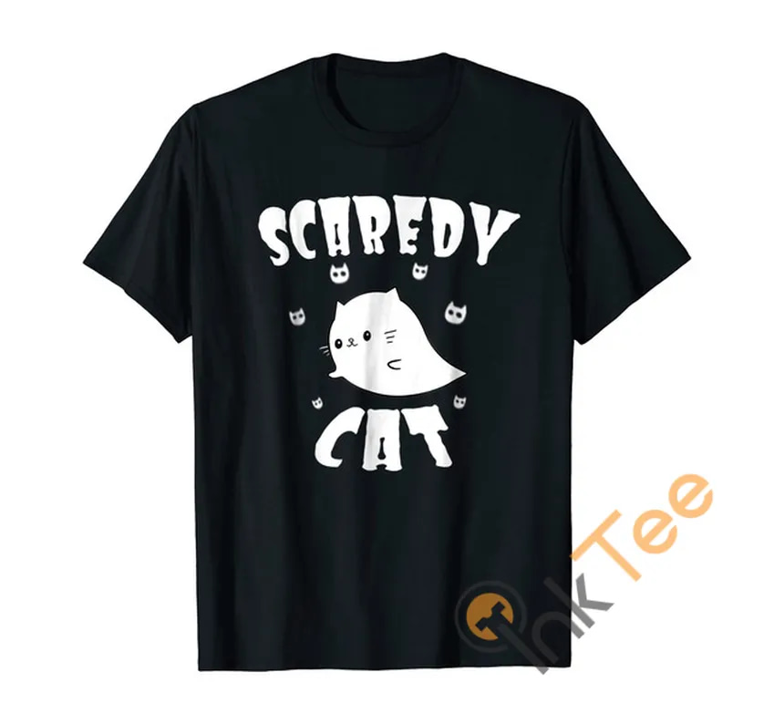 Scaredy Cat Shirt Cute Cartoon Ghost Cat Halloween Men'S T Shirt