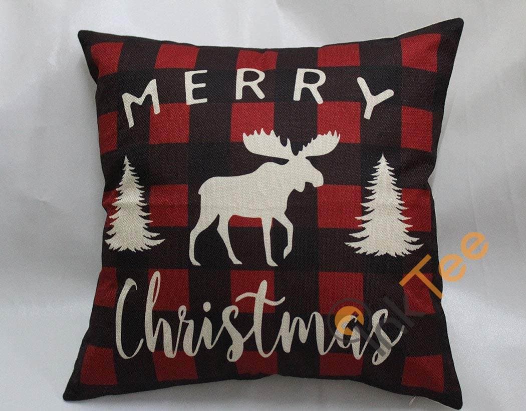 Inktee Store - Set Of 4 Merry Christmas And Christmas Tree Decorations Cotton Linen Winter Deer Pillow Covers Personalized Gifts Image