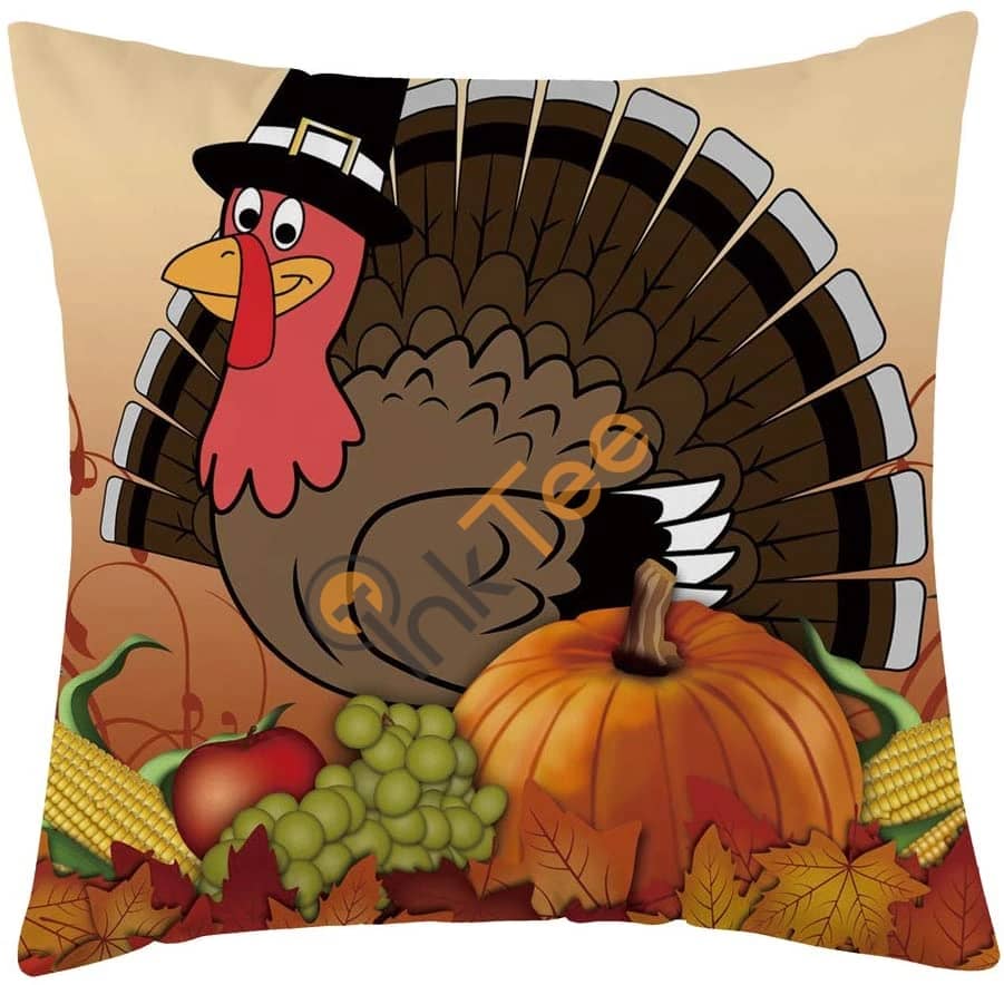 Inktee Store - Set Of 4 Thanksgiving Turkey Fall Throw Pillow Cover, Soft Flannel Autumn Decorative Personalized Gifts Image
