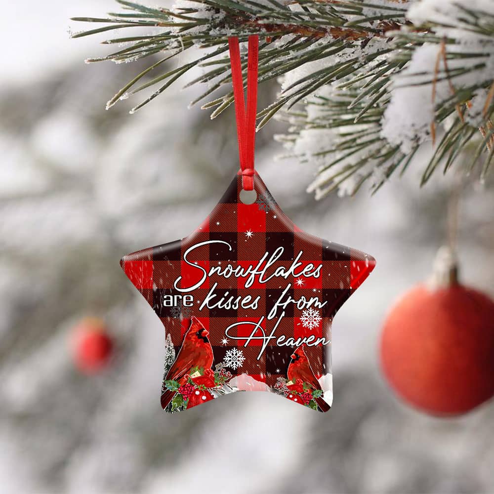 Snowflakes Are Kisses From Heaven Cardinal Christmas Ceramic Heart Ornament Personalized Gifts
