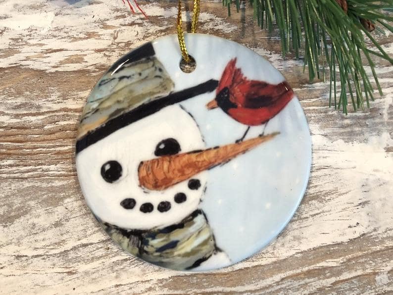 Snowman And Cardinal Christmas Ornament Tree Trimming Holiday Meaningful Personalized Gifts