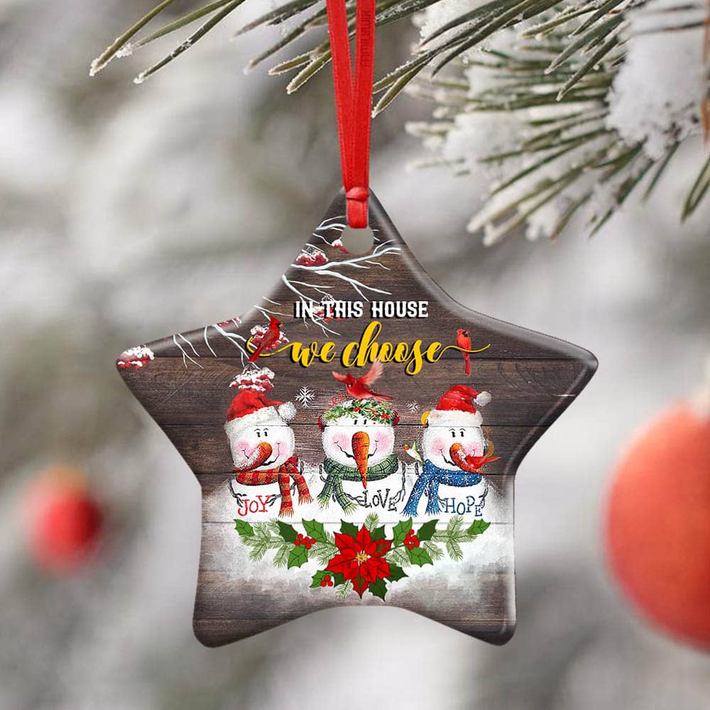 Snowman In This House We Choose Ceramic Heart Ornament Personalized Gifts