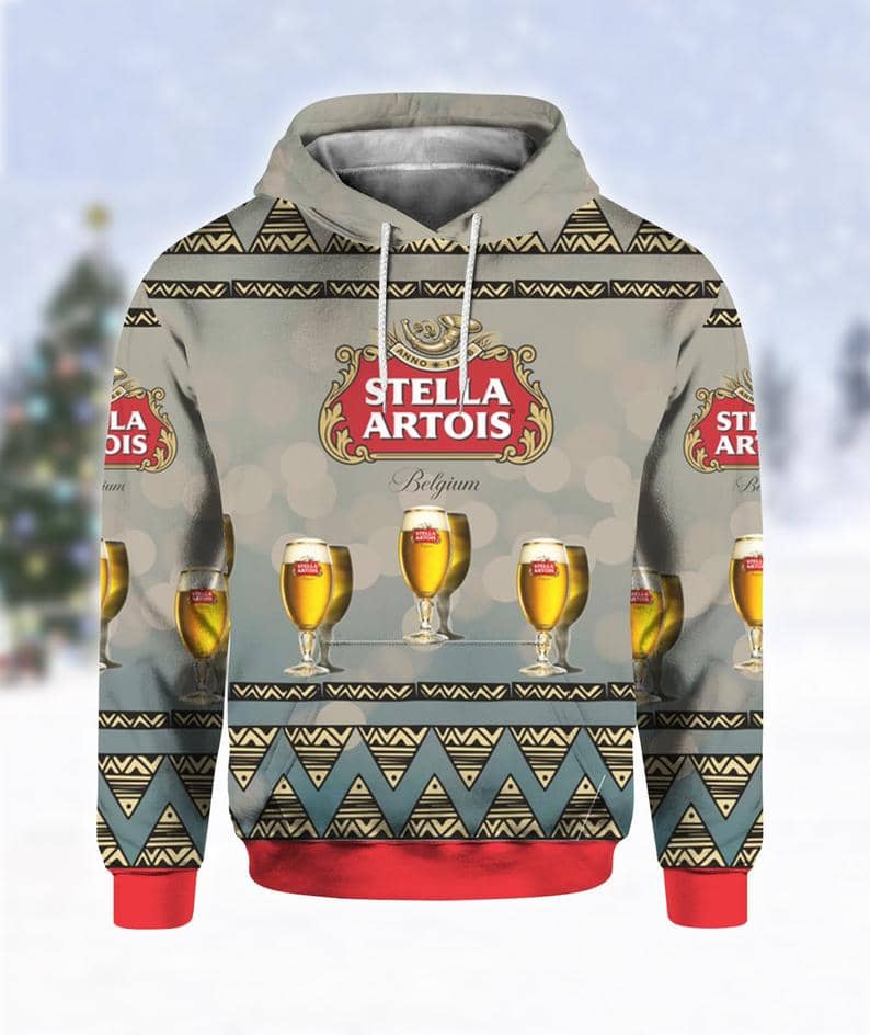 Stella Artois Beer Print Ugly Christmas Hoodie 3D
